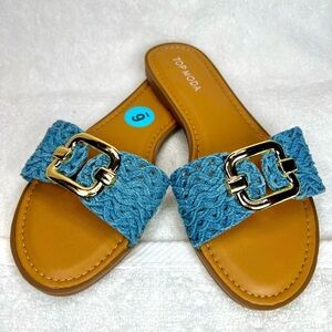 Top Moda Teal Blue with gold hardware sandals Sz 6 like new